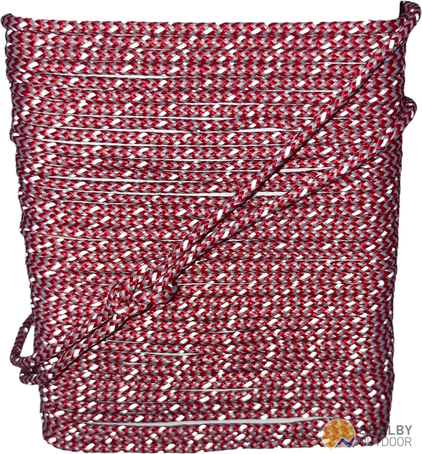 Reflective 1.6 mm Cord with Dyneema Core, Tent Cord, Red-Grey with Reflective Stripe